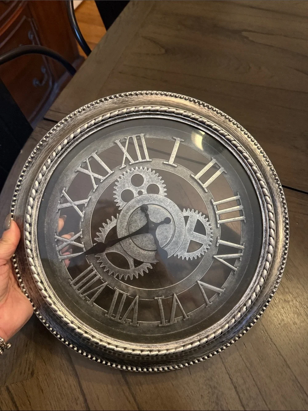 Silver Gear Roman Numeral Wall Clock - Home Wall Decor